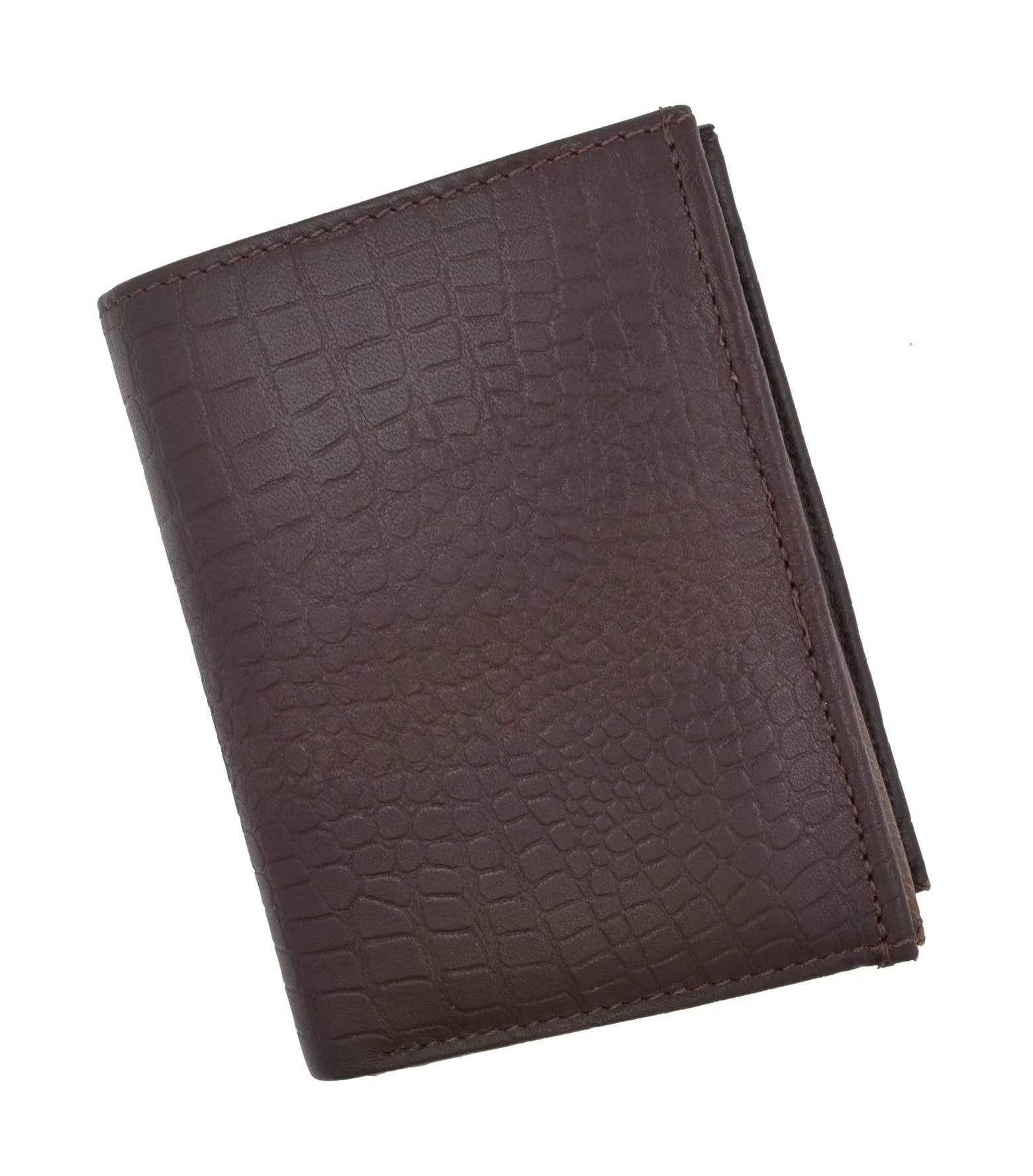 Crocodile Pattern RFID Blocking Premium Leather European Style Bifold Trifold Wallet with ID Window RFIDP518CR (C)