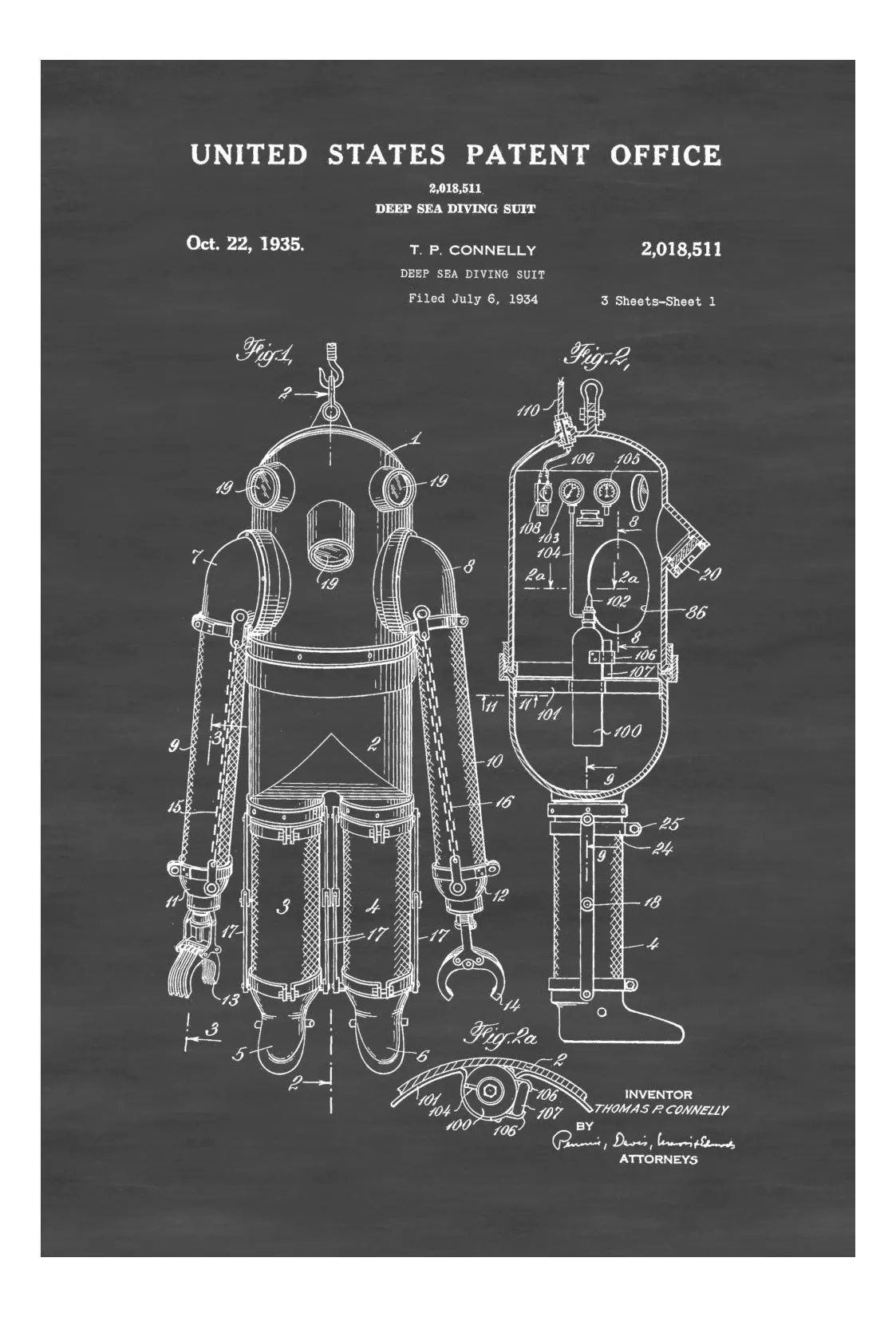 Deep Sea Diving Suit Patent - Patent Print, Wall Decor, Diver Gift, Scuba Gift, Scuba Diver, Deep Sea Diver, Nautical Decor