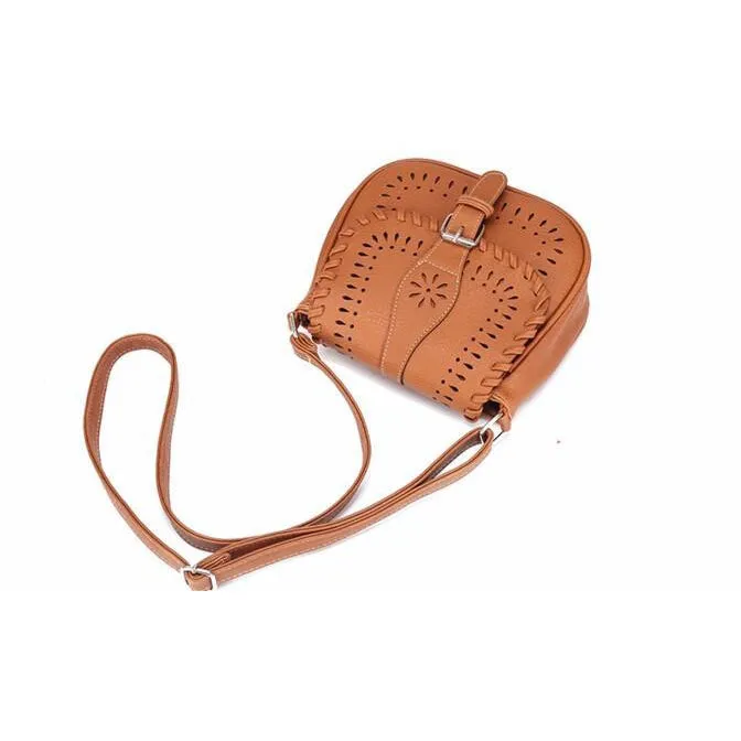 Designer Crossbody Faux Leather Messenger Handbag with Creative Artwork and Front Buckle Flap closure