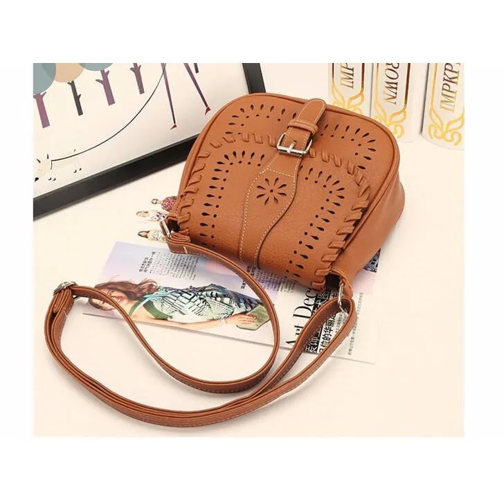 Designer Crossbody Faux Leather Messenger Handbag with Creative Artwork and Front Buckle Flap closure