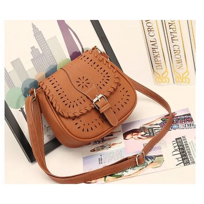 Designer Crossbody Faux Leather Messenger Handbag with Creative Artwork and Front Buckle Flap closure