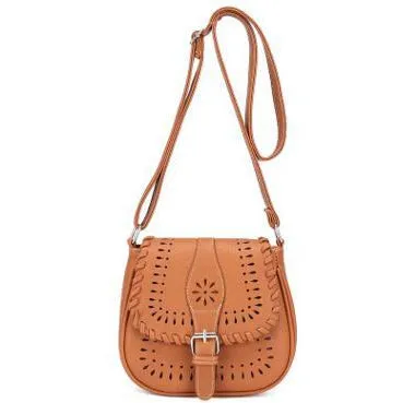 Designer Crossbody Faux Leather Messenger Handbag with Creative Artwork and Front Buckle Flap closure