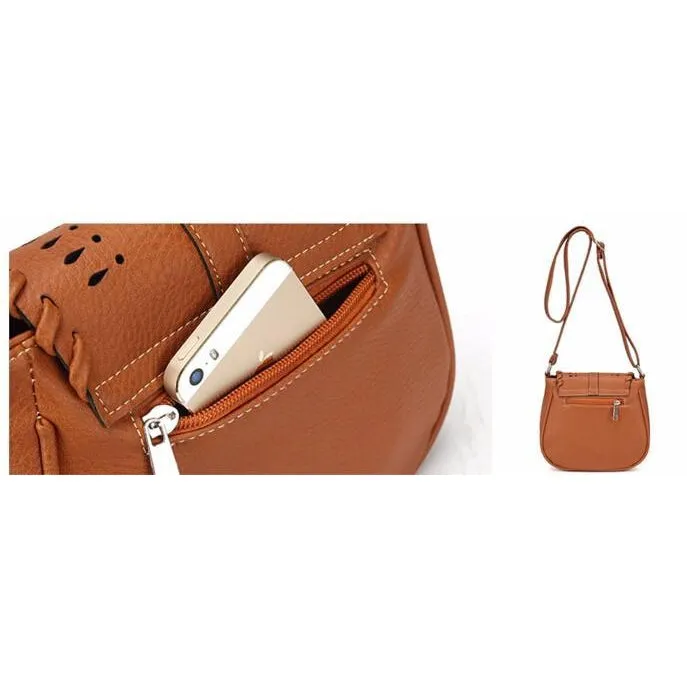 Designer Crossbody Faux Leather Messenger Handbag with Creative Artwork and Front Buckle Flap closure