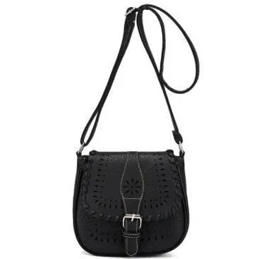 Designer Crossbody Faux Leather Messenger Handbag with Creative Artwork and Front Buckle Flap closure