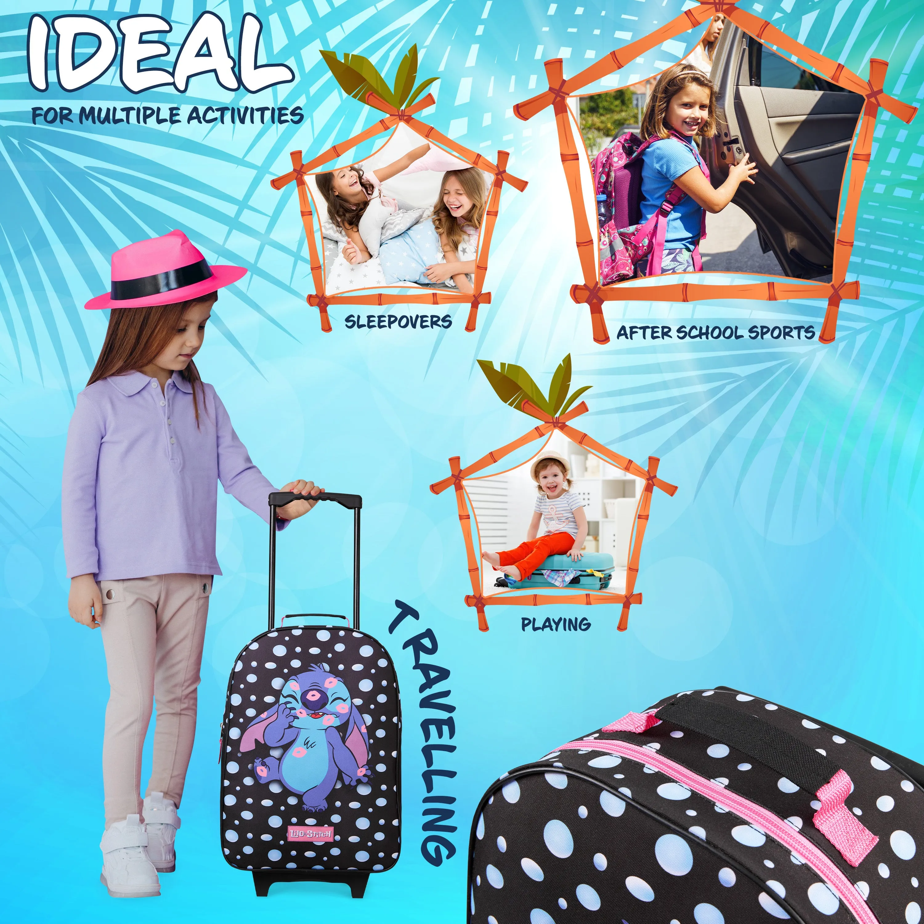 Disney Stitch Kids Suitcase, Disney Stitch Travel Bag with Wheels