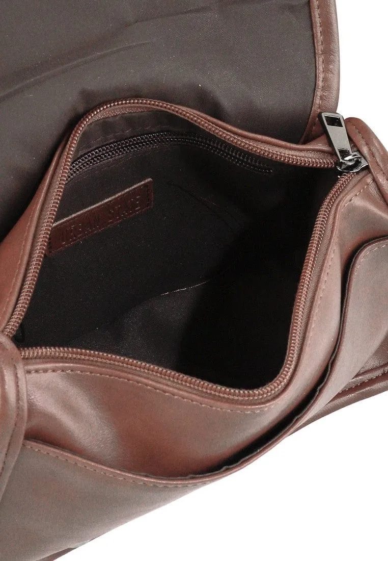 Distressed Leather Button Flap Crossbody Bag - Camel
