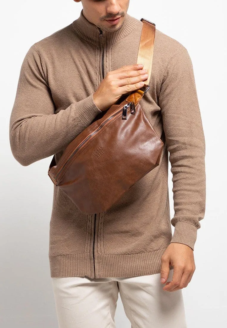 Distressed Leather Medium Bumbag - Camel
