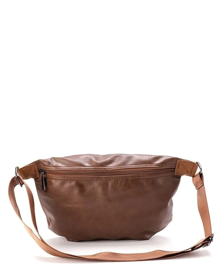 Distressed Leather Medium Bumbag - Camel