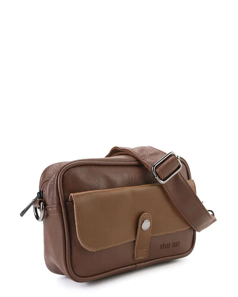 Distressed Leather Nomad Crossbody Bag - Camel