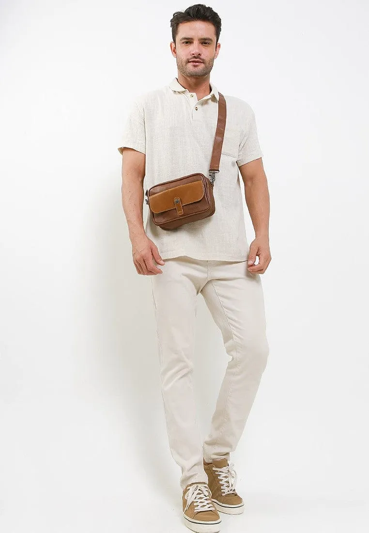 Distressed Leather Nomad Crossbody Bag - Camel