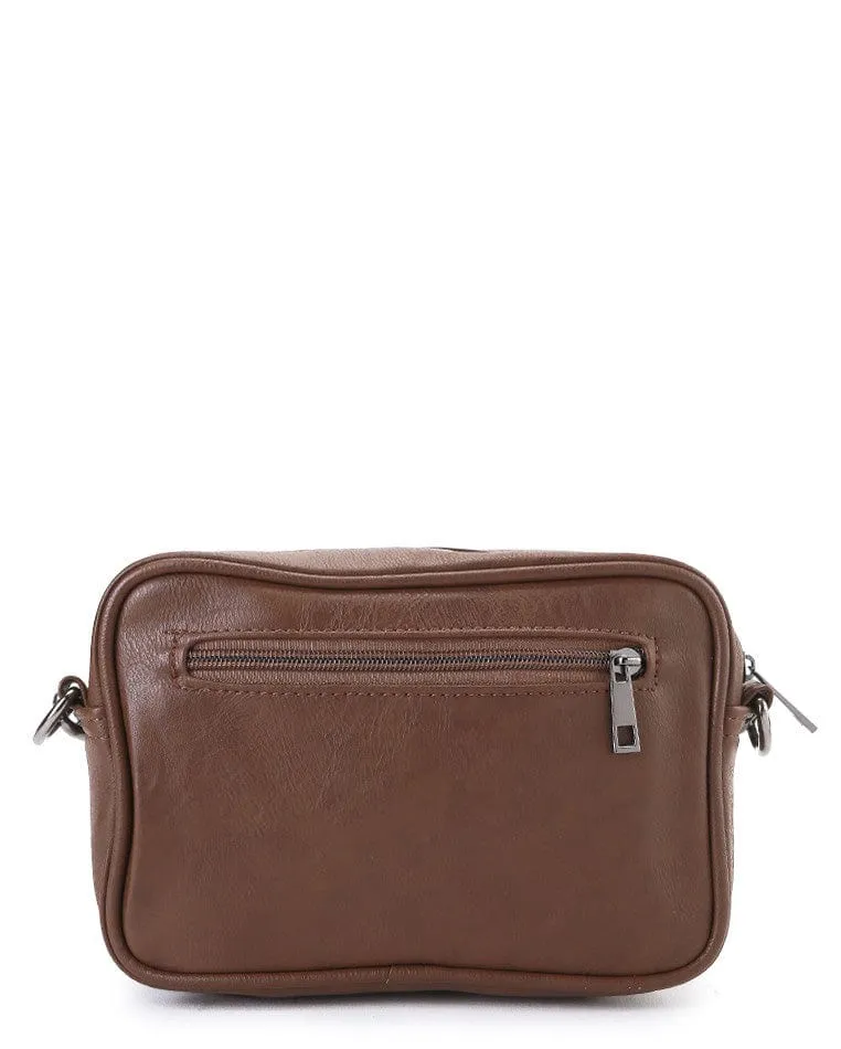 Distressed Leather Nomad Crossbody Bag - Camel