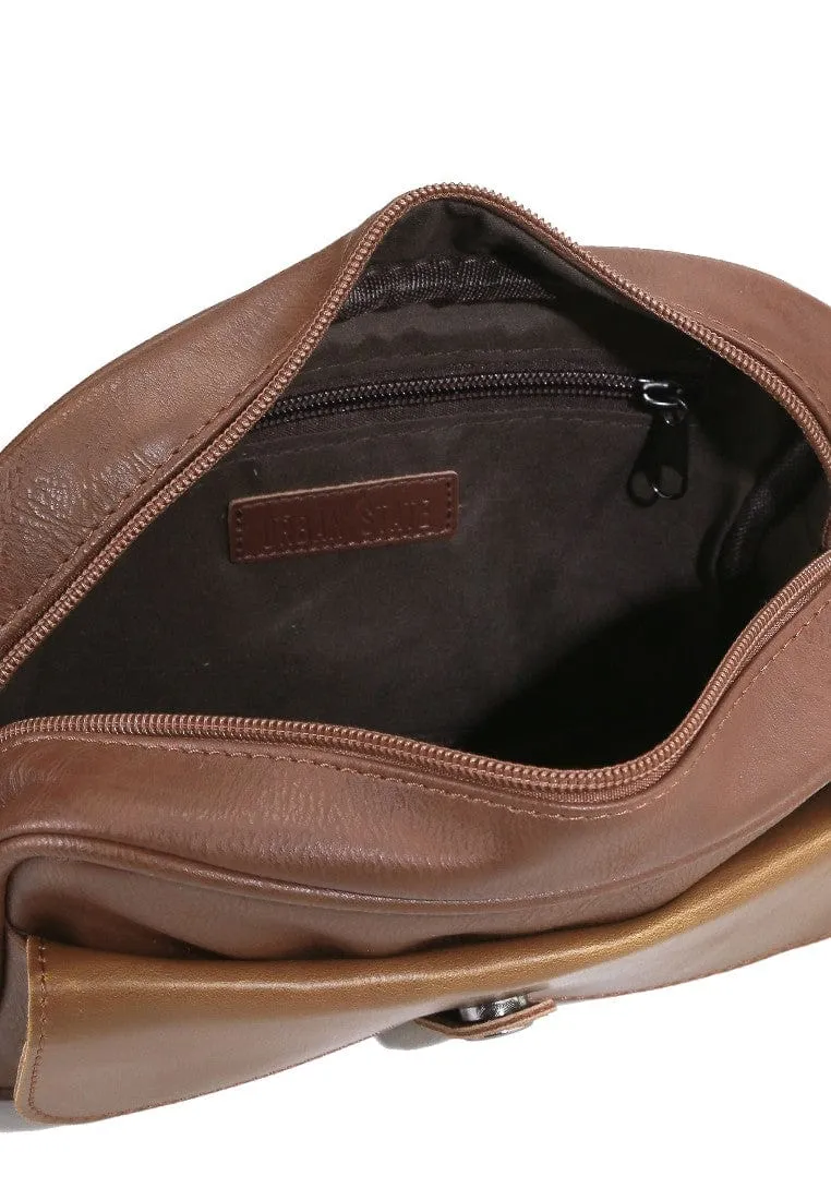 Distressed Leather Nomad Crossbody Bag - Camel