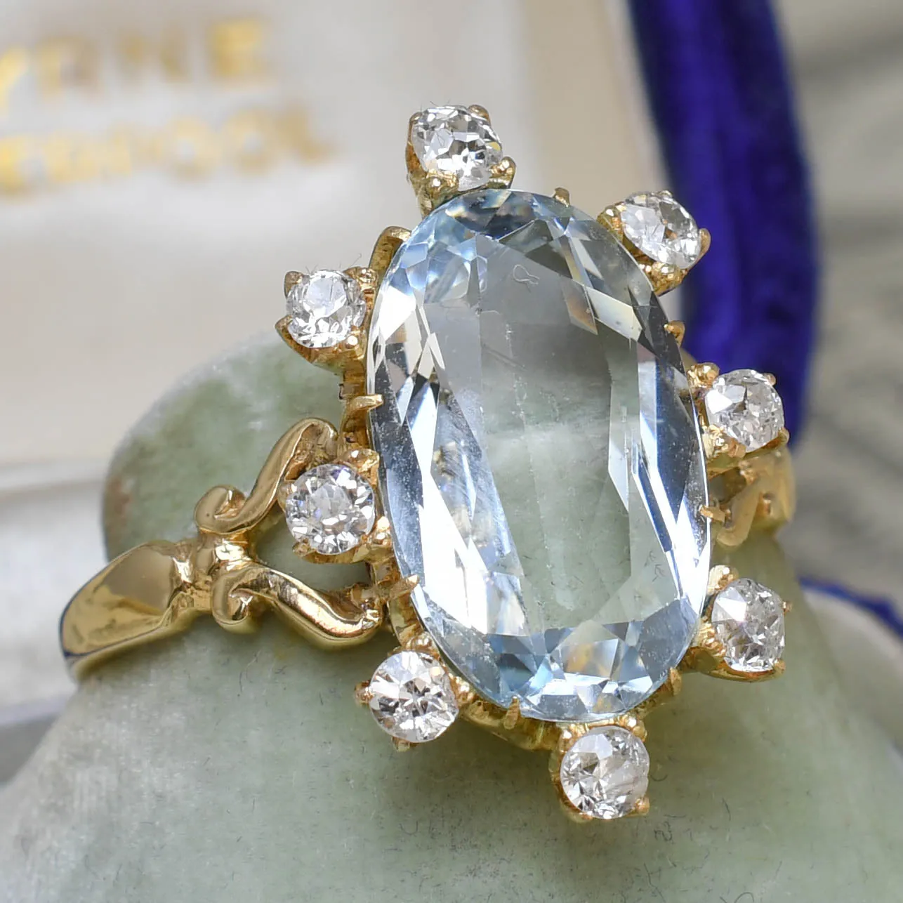 Edwardian Aquamarine & Diamond Satellite Ring