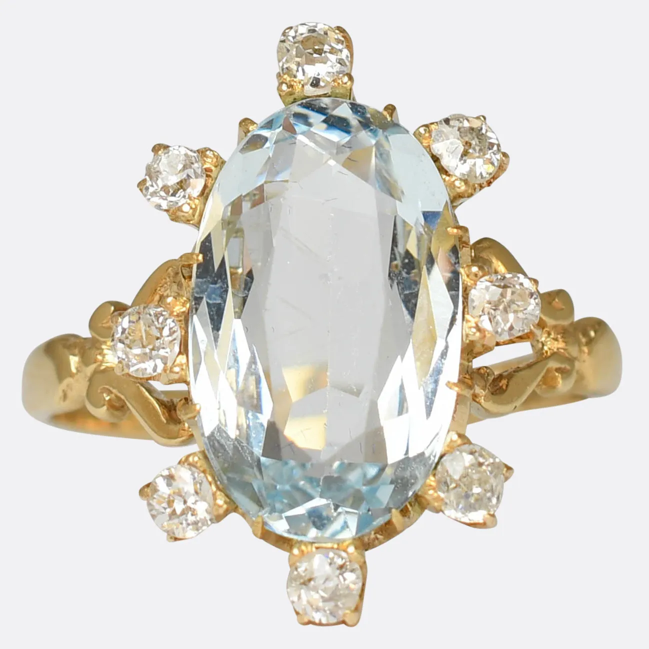 Edwardian Aquamarine & Diamond Satellite Ring