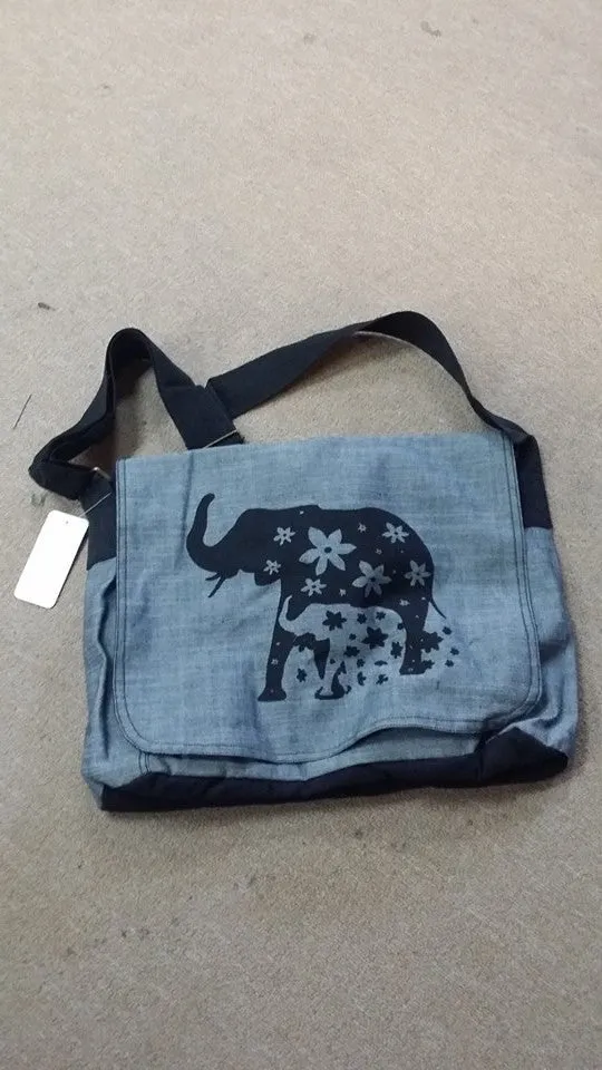 Elephant Family Print Messenger Bag