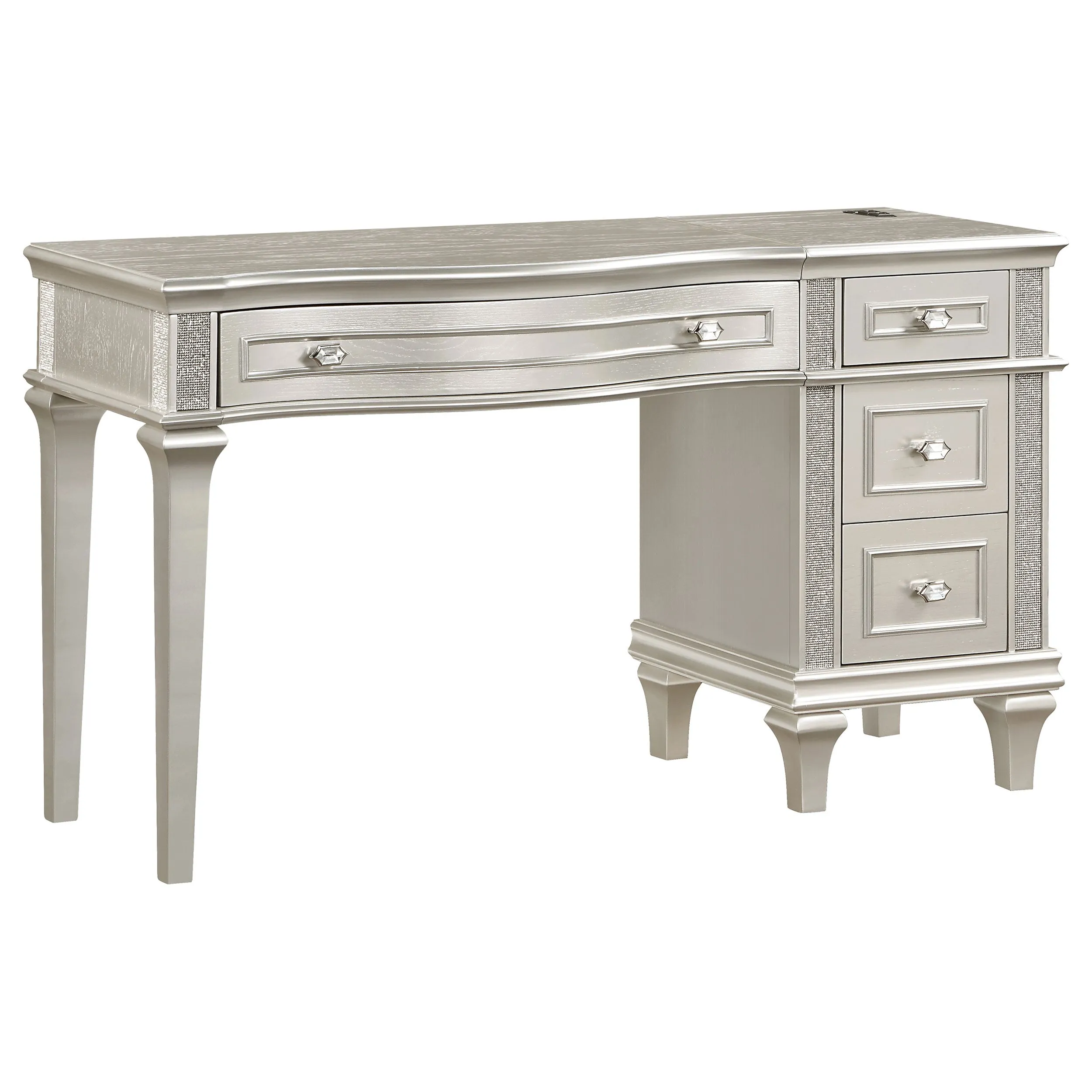 Evangeline Vanity Table 4-Drawer with Diamond Trim Silver Ivory