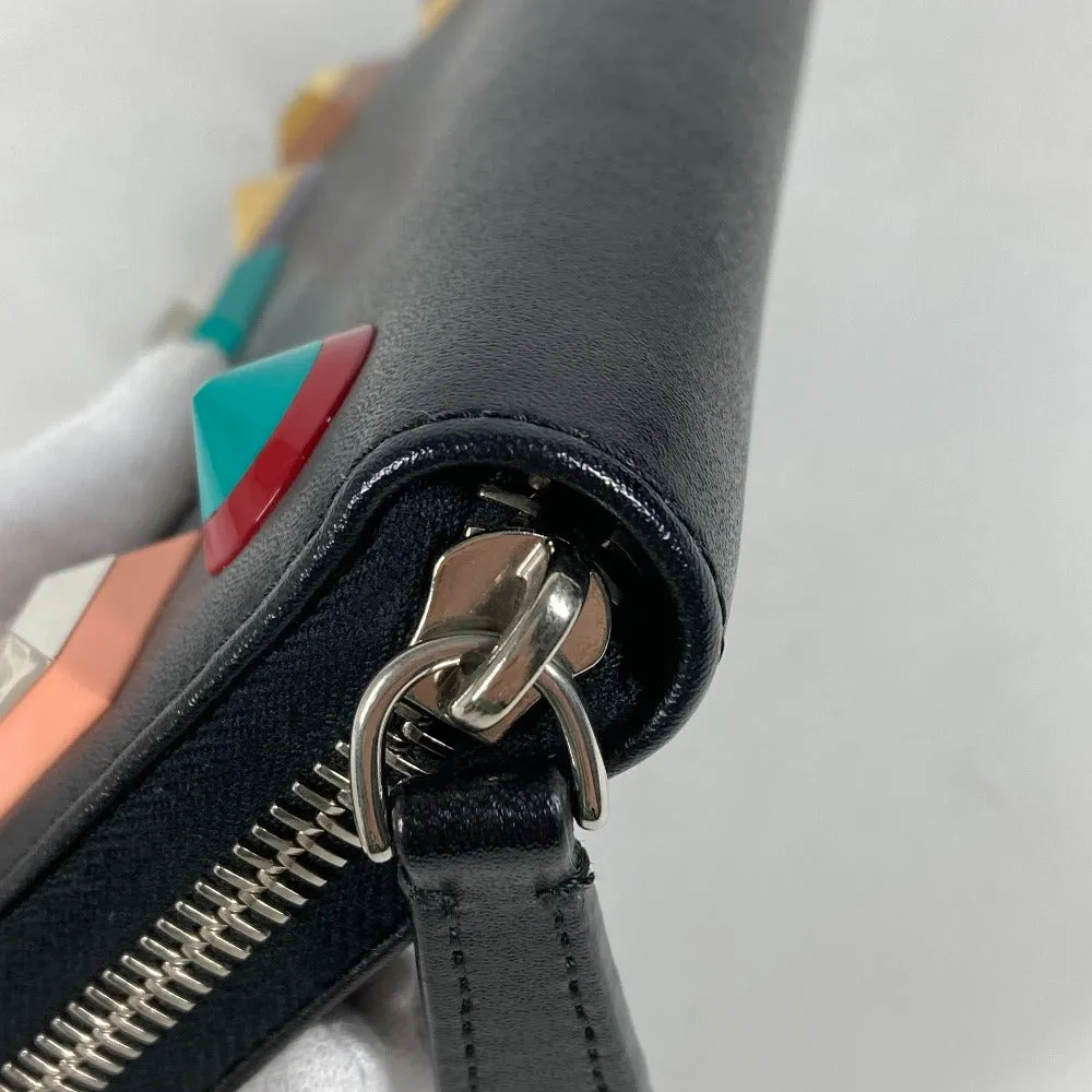 FENDI Long Wallet Purse leather black Long wallet Multi-stud logo Women Used