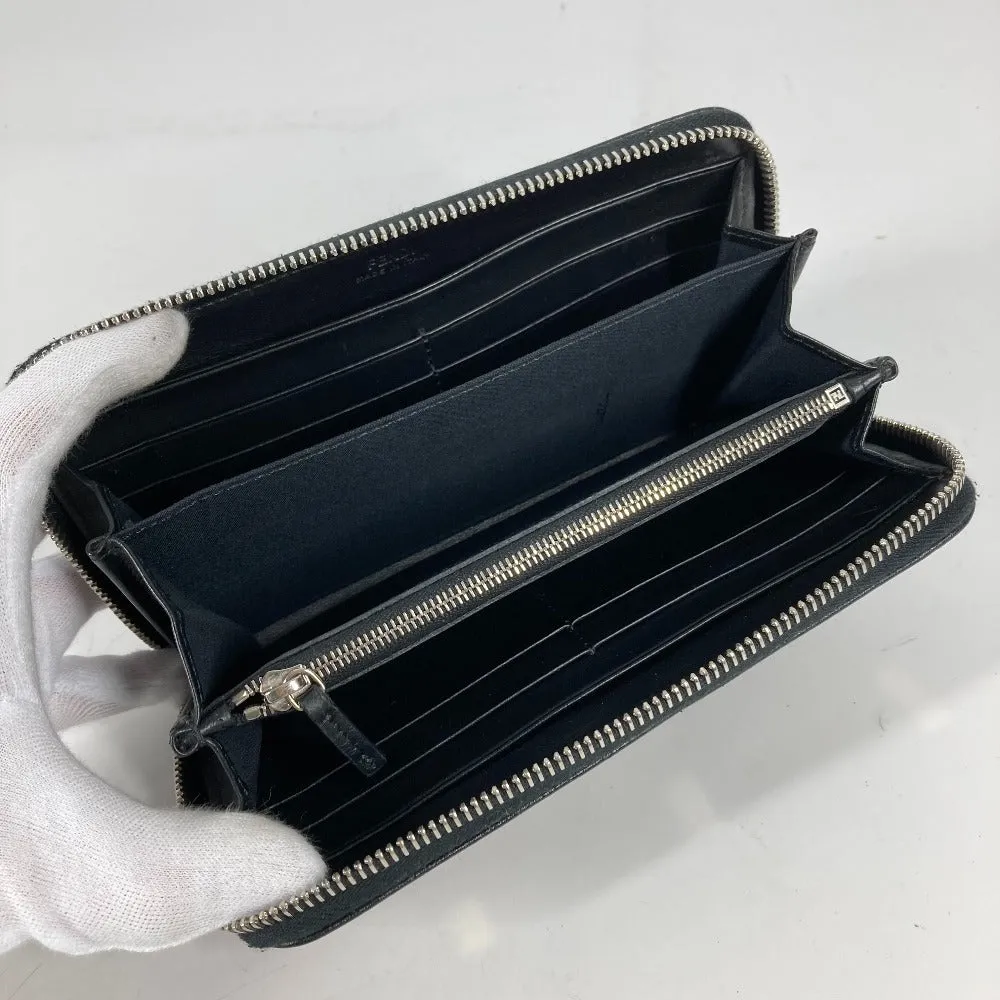 FENDI Long Wallet Purse leather black Long wallet Multi-stud logo Women Used