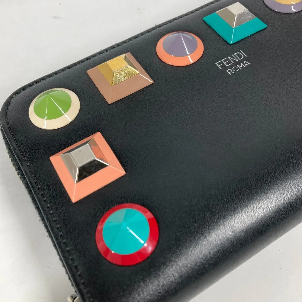 FENDI Long Wallet Purse leather black Long wallet Multi-stud logo Women Used