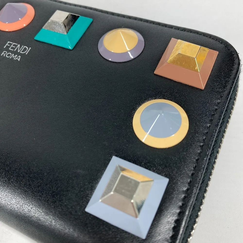 FENDI Long Wallet Purse leather black Long wallet Multi-stud logo Women Used