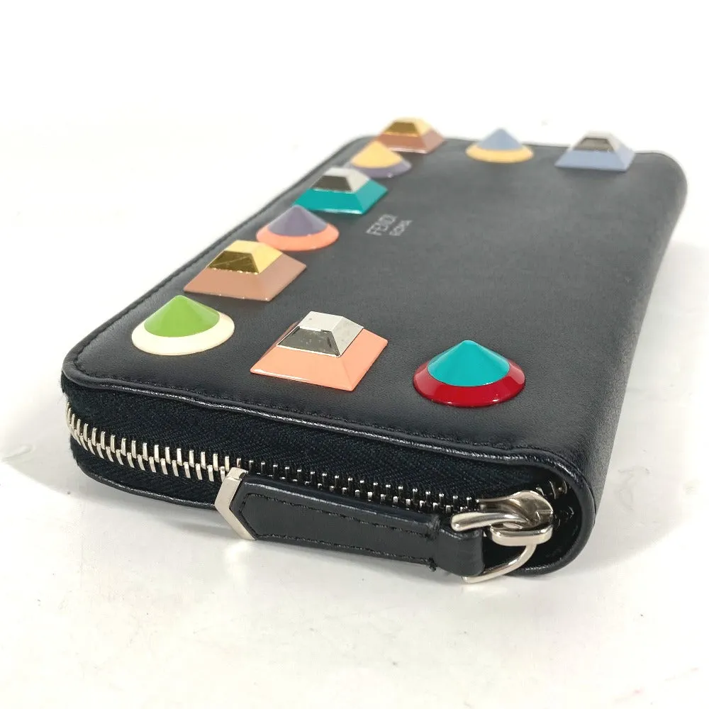 FENDI Long Wallet Purse leather black Long wallet Multi-stud logo Women Used