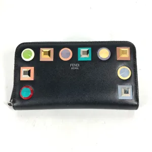 FENDI Long Wallet Purse leather black Long wallet Multi-stud logo Women Used