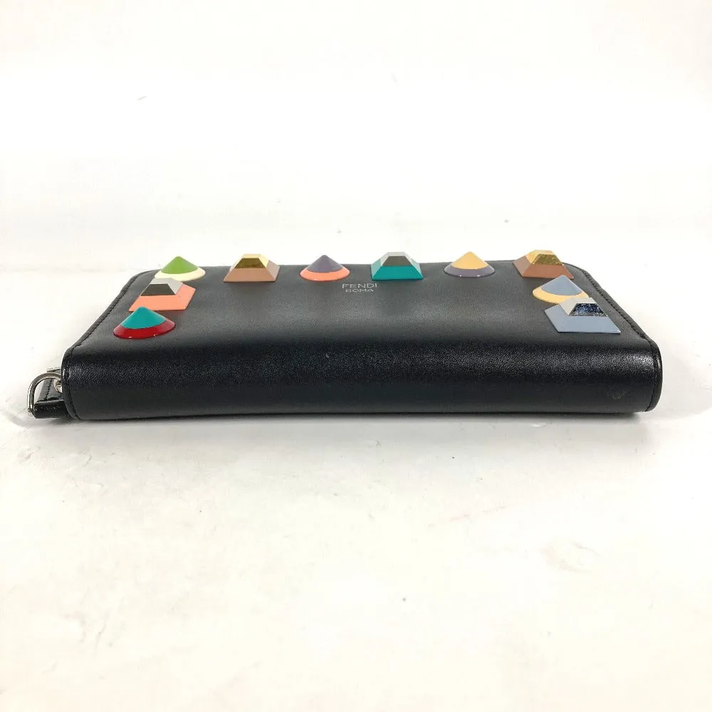 FENDI Long Wallet Purse leather black Long wallet Multi-stud logo Women Used