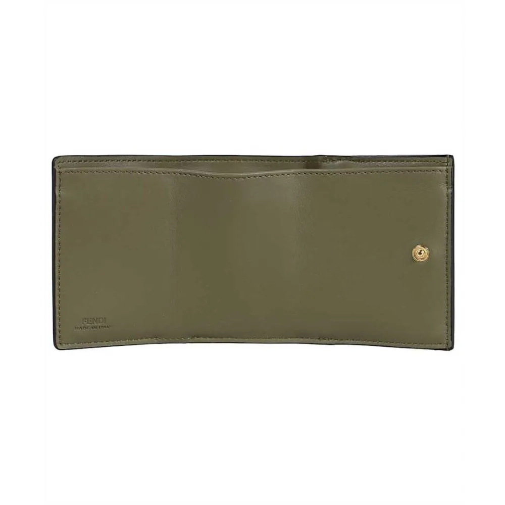 Fendi Selleria Leather Avocado Green Micro Trifold Wallet 8M0426