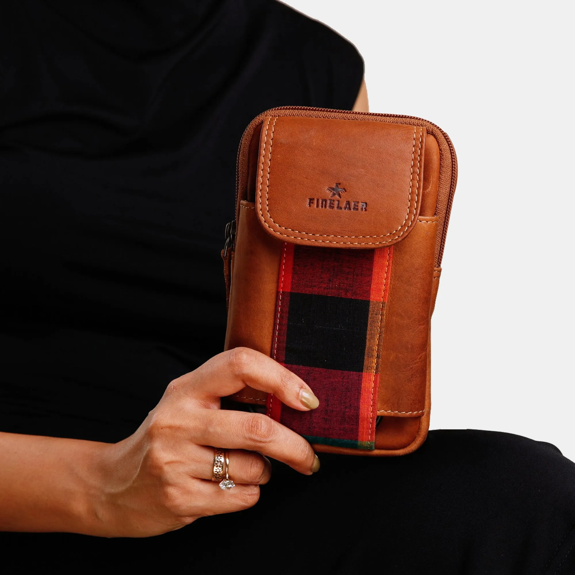 FINELAER Leather Dual Phone Case Printed Cloth Belt Loop Slim Profile Dual Functionality Professionals Travelers
