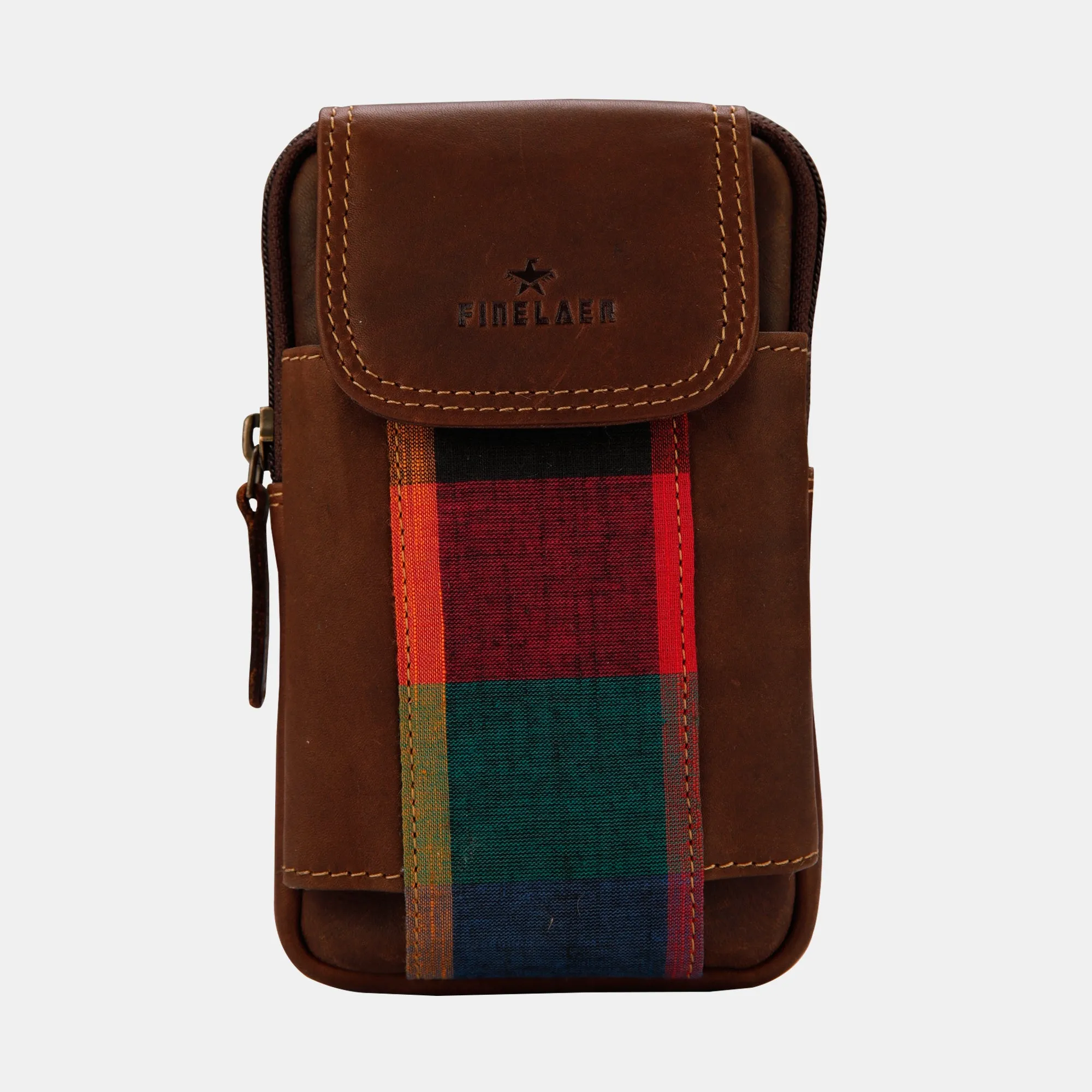 FINELAER Leather Dual Phone Case Printed Cloth Belt Loop Slim Profile Dual Functionality Professionals Travelers