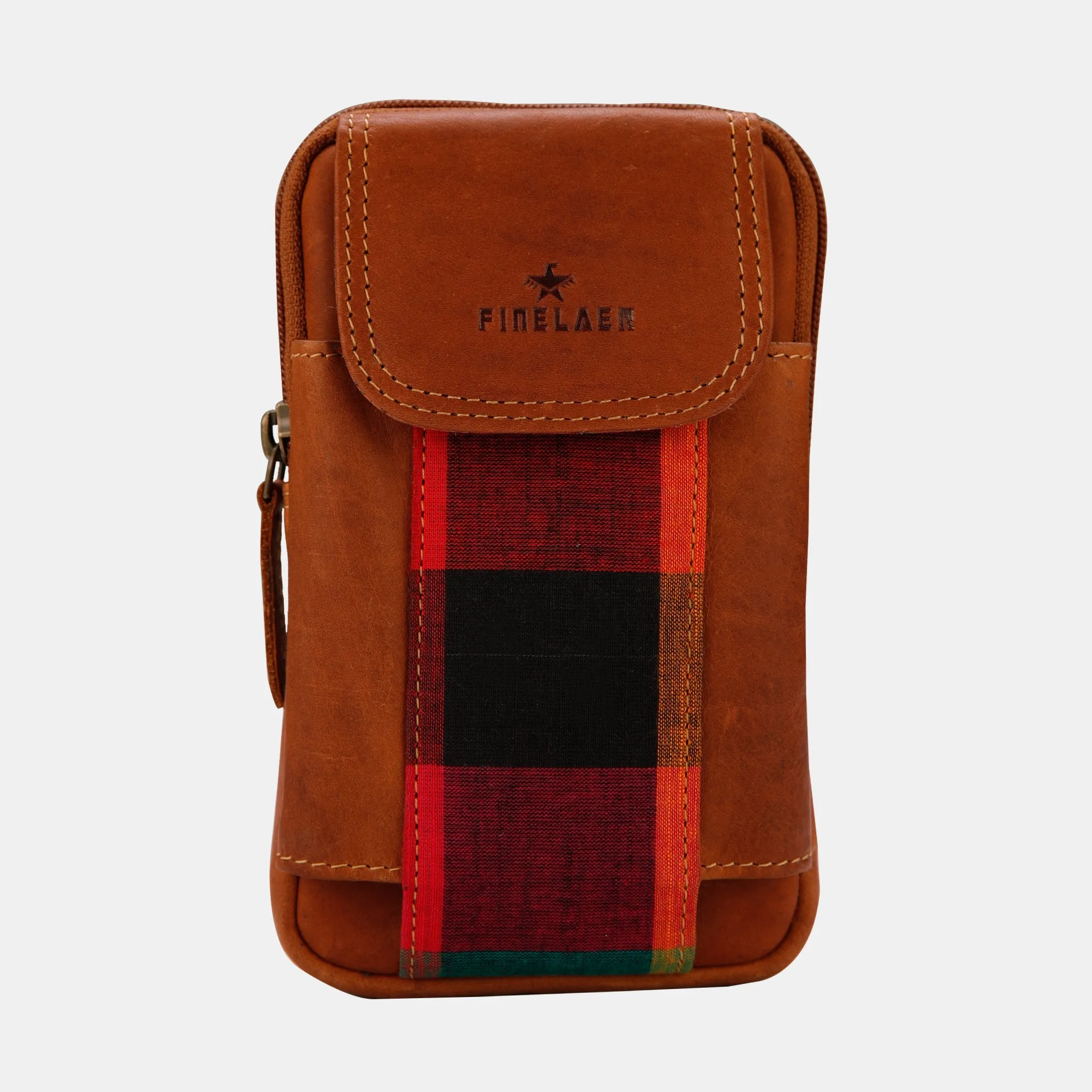FINELAER Leather Dual Phone Case Printed Cloth Belt Loop Slim Profile Dual Functionality Professionals Travelers