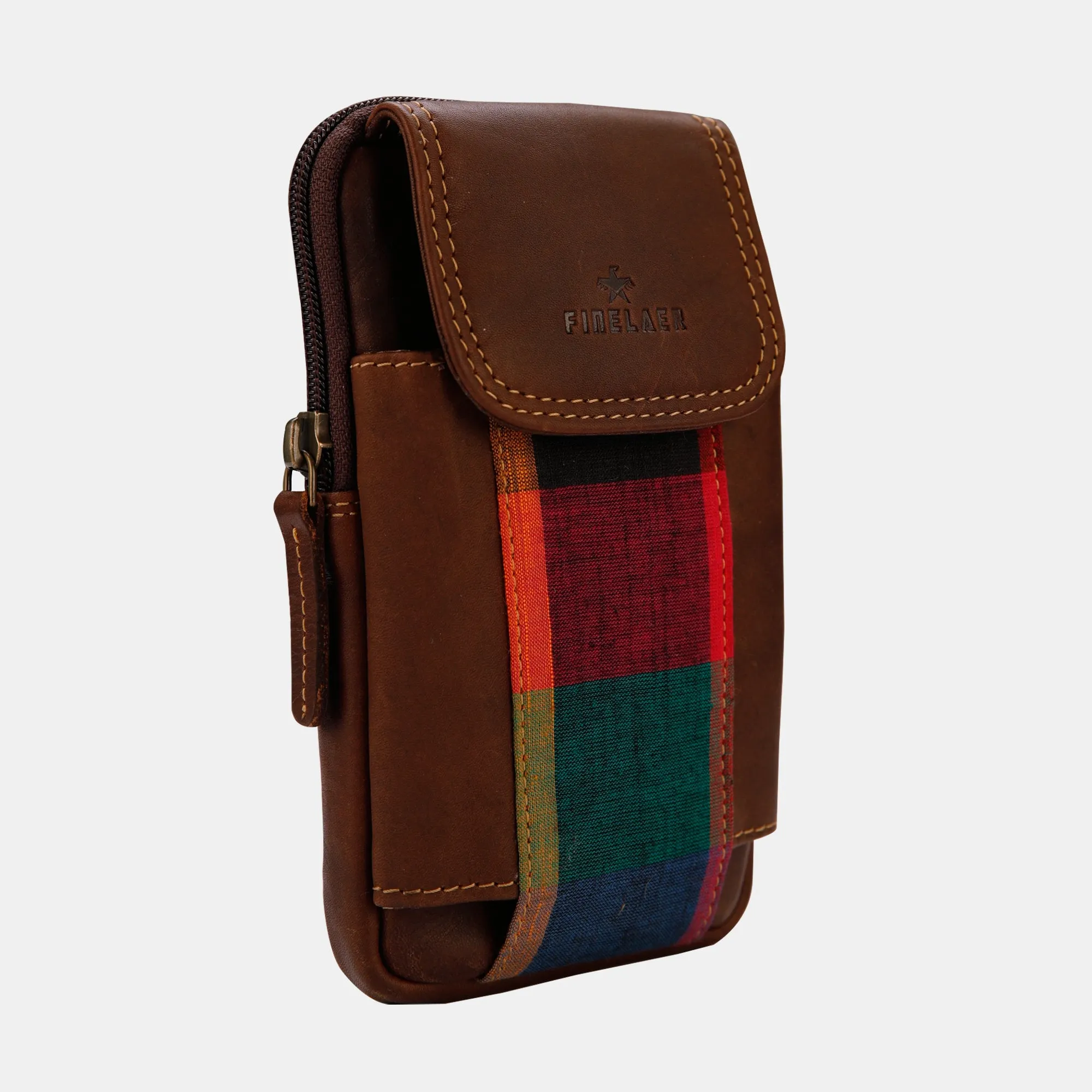 FINELAER Leather Dual Phone Case Printed Cloth Belt Loop Slim Profile Dual Functionality Professionals Travelers