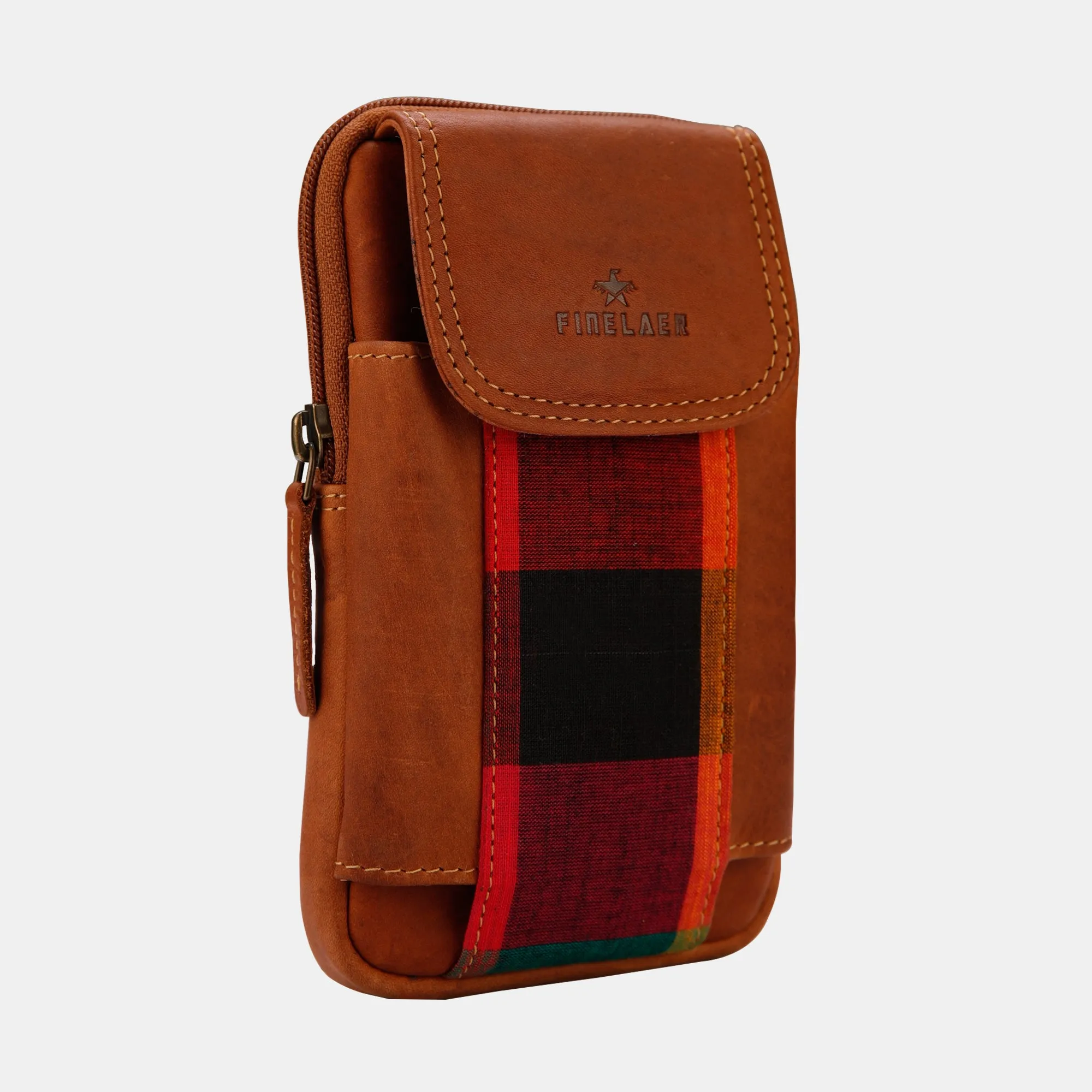 FINELAER Leather Dual Phone Case Printed Cloth Belt Loop Slim Profile Dual Functionality Professionals Travelers
