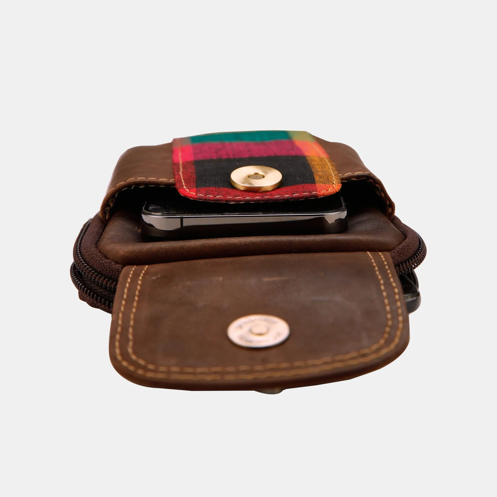 FINELAER Leather Dual Phone Case Printed Cloth Belt Loop Slim Profile Dual Functionality Professionals Travelers