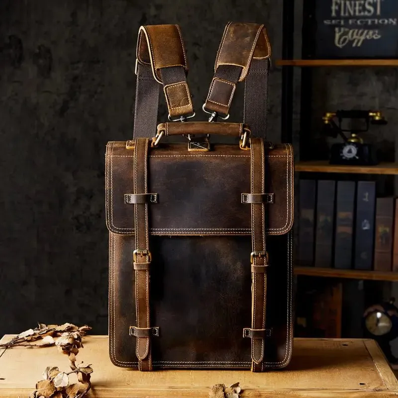 First Layer Cowhide Backpack with Laptop Compartment - Premium Leather 13" - 40cm x 30cm x 10cm