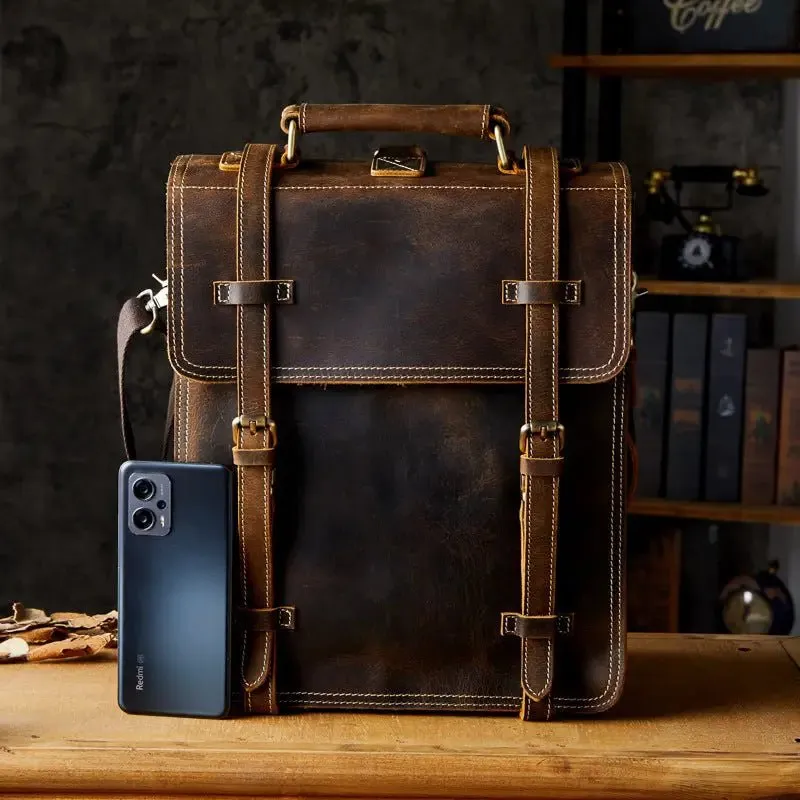 First Layer Cowhide Backpack with Laptop Compartment - Premium Leather 13" - 40cm x 30cm x 10cm