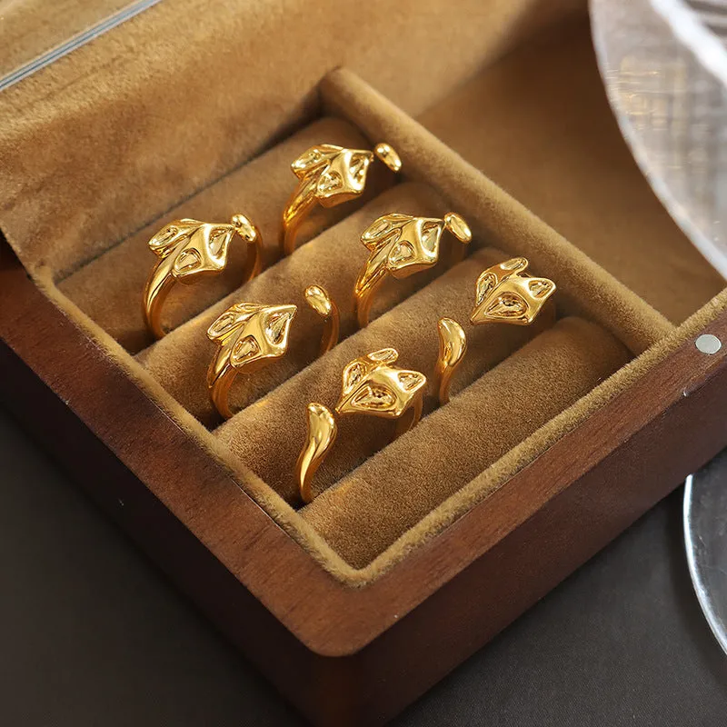 Fox Charm Open Ring - Korean-Inspired Design, Personalized and Durable - Trendy Fashion Accessory for Women Size 6