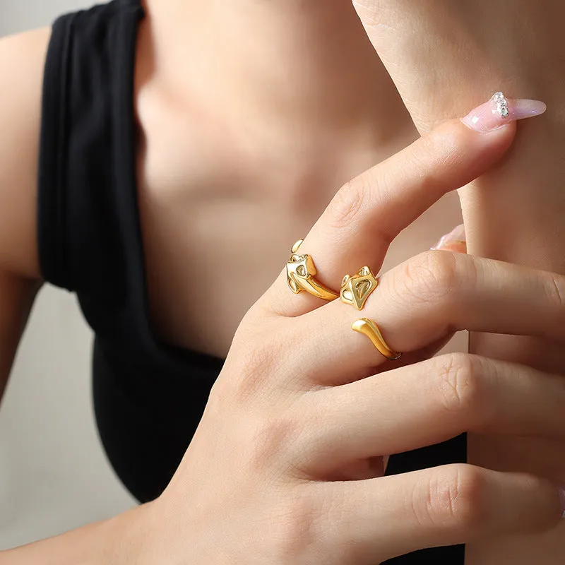 Fox Charm Open Ring - Korean-Inspired Design, Personalized and Durable - Trendy Fashion Accessory for Women Size 6