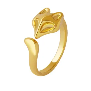 Fox Charm Open Ring - Korean-Inspired Design, Personalized and Durable - Trendy Fashion Accessory for Women Size 6