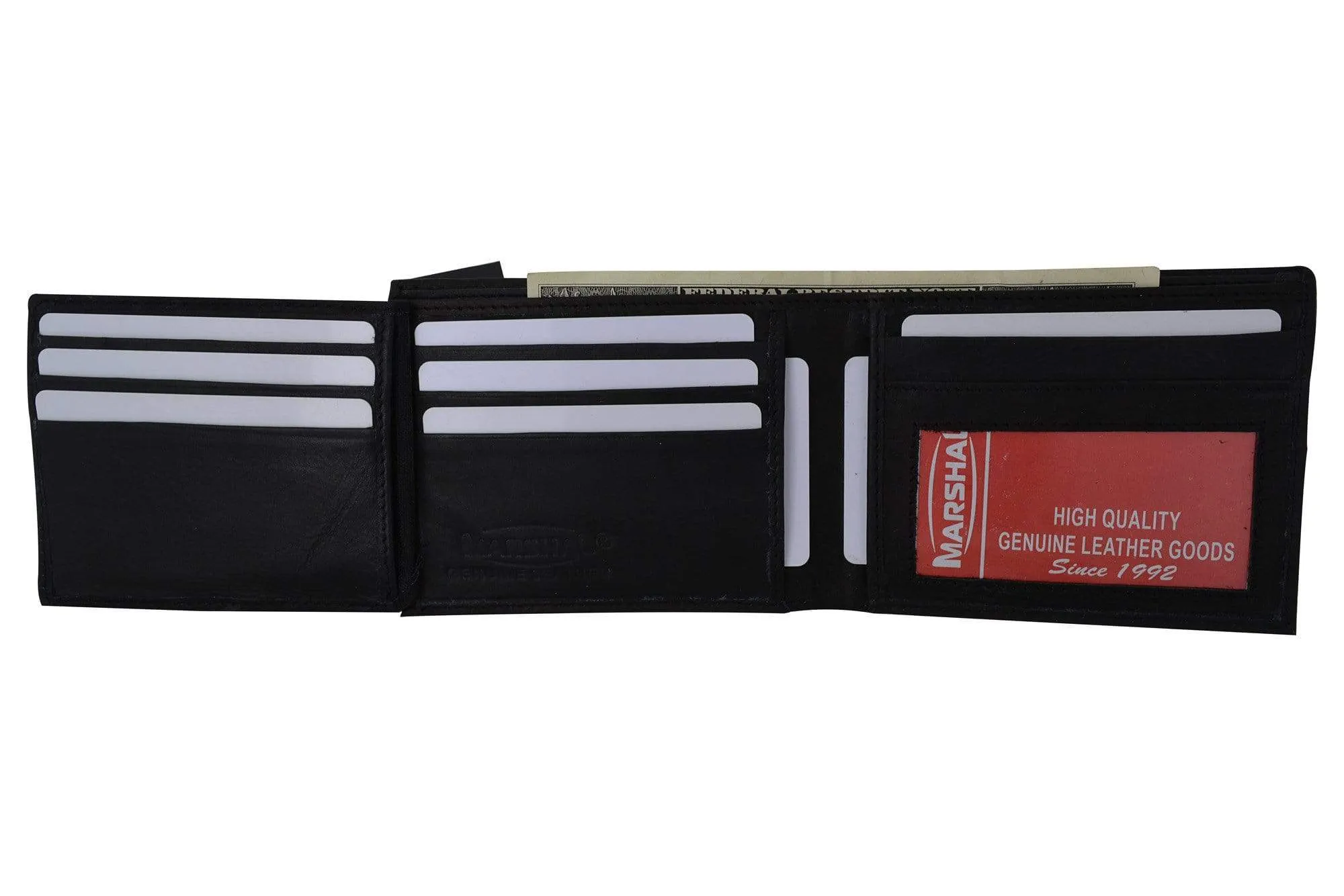 Genuine Leather Bifold 3 ID Windows Card Key Holder Wallet 1792 CF