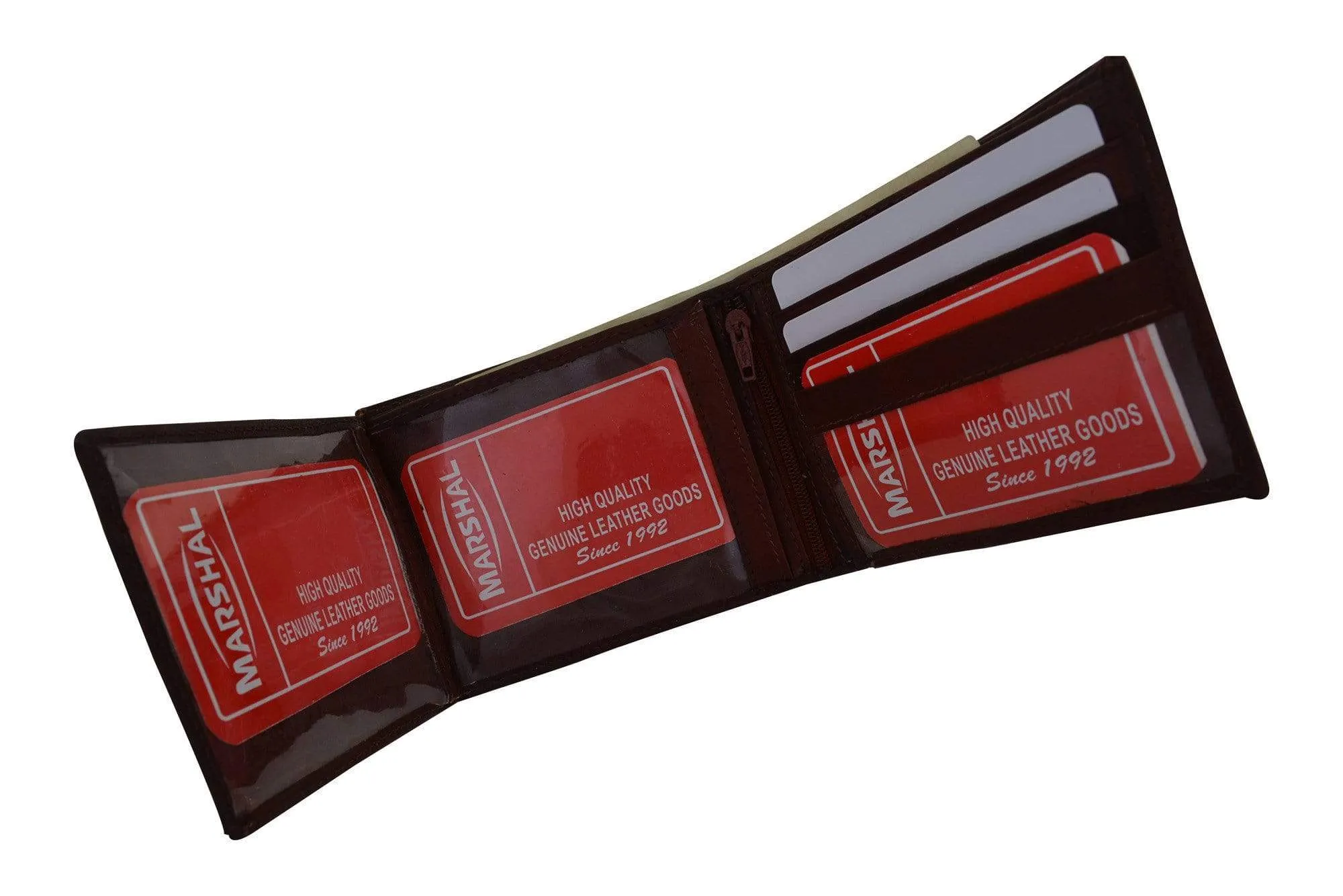 Genuine Leather Bifold 3 ID Windows Card Key Holder Wallet 1792 CF