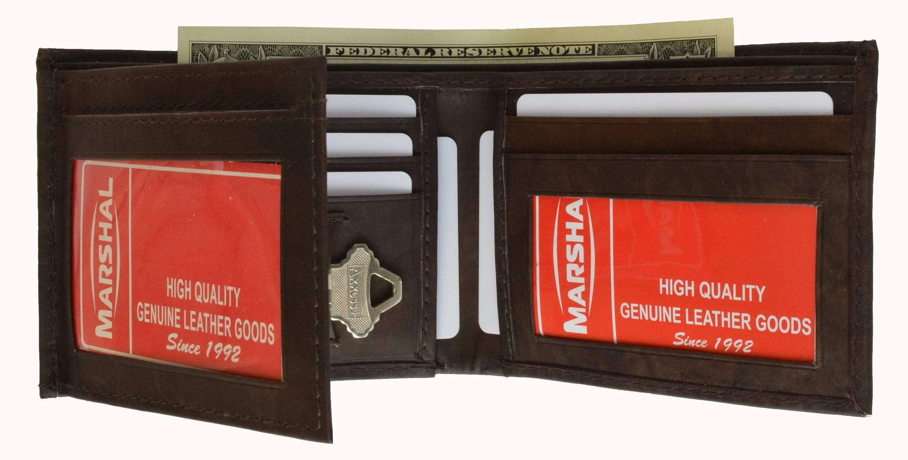 Genuine Leather Bifold 3 ID Windows Card Key Holder Wallet 1792 CF
