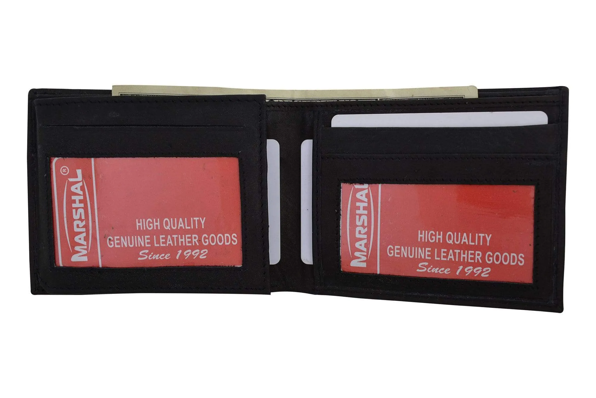 Genuine Leather Bifold 3 ID Windows Card Key Holder Wallet 1792 CF