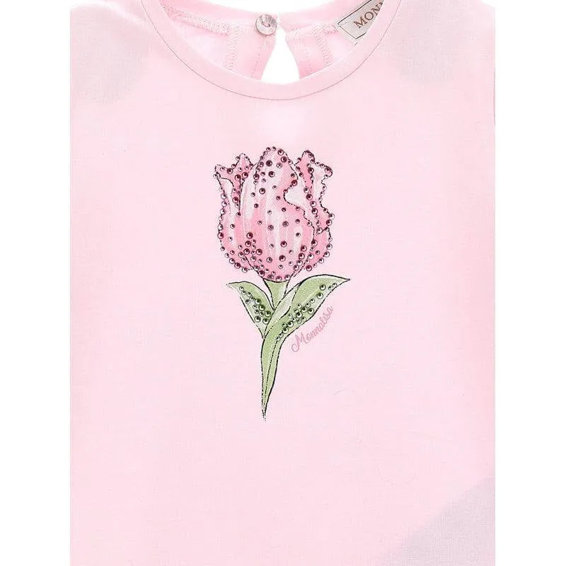 Girls Pink Rose Print T-Shirt