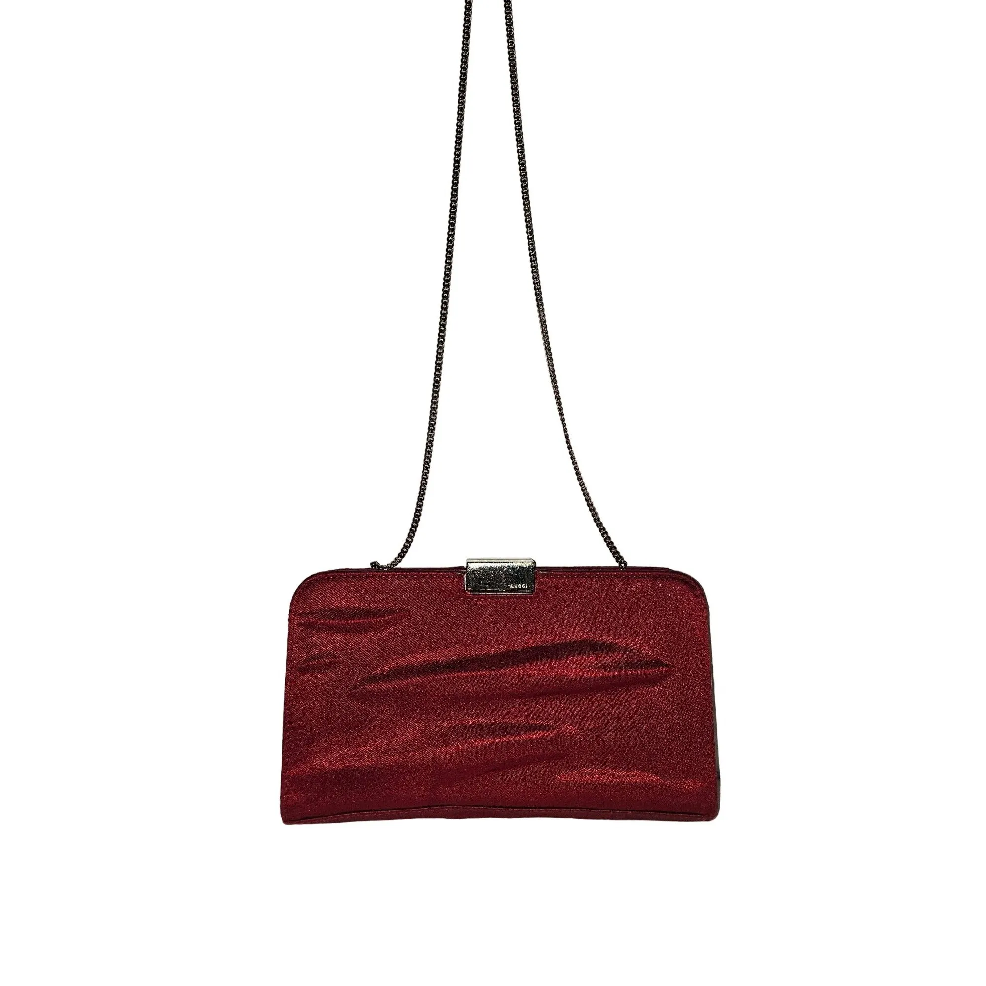 Gucci Tom Ford era red silk & silver two-way evening bag