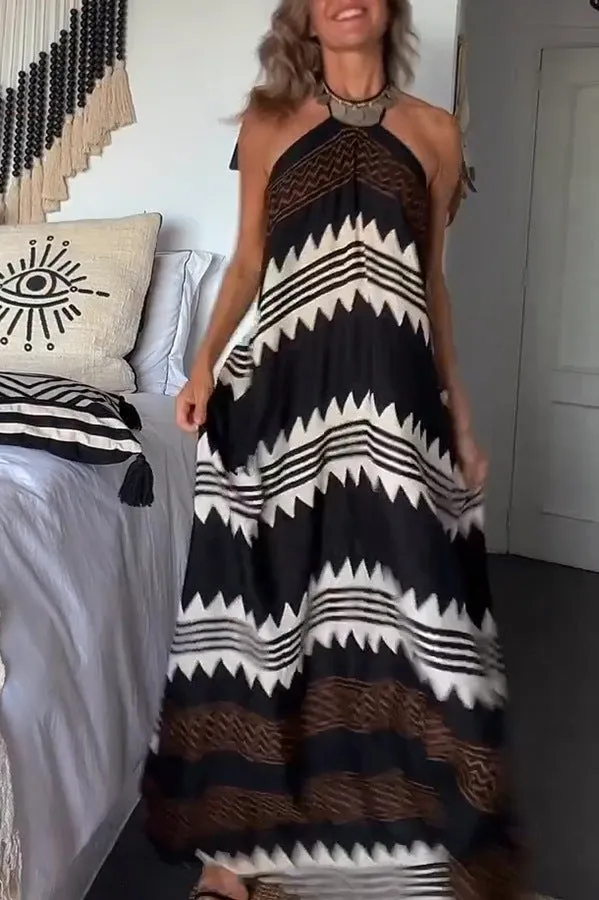 Halter Neck Print Swing Resort Dress
