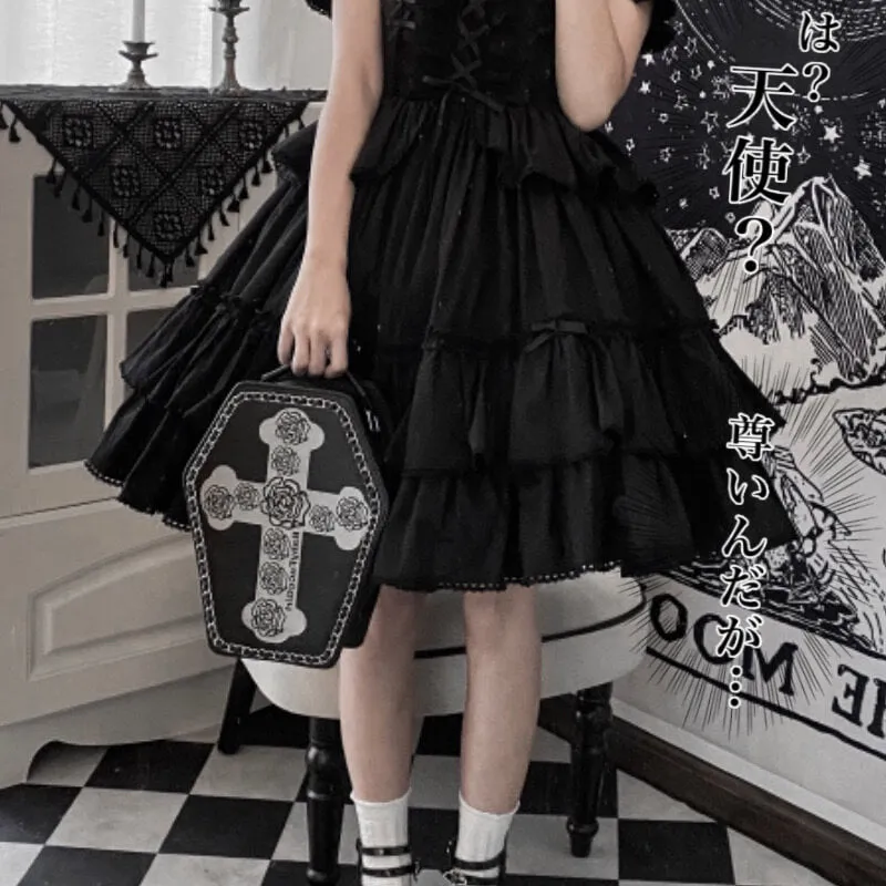 Harajuku Y2K Rose Cross Coffin Bag