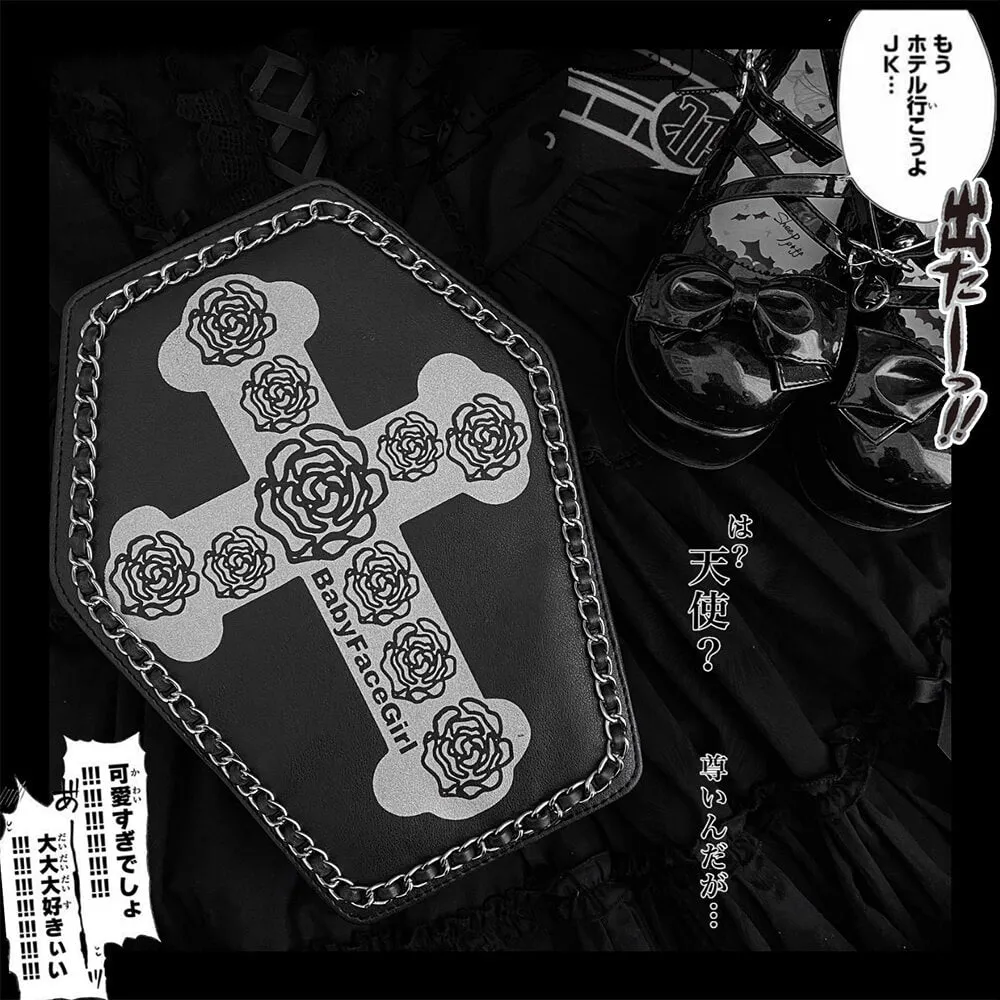 Harajuku Y2K Rose Cross Coffin Bag