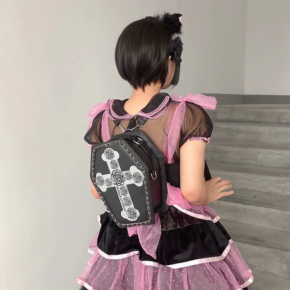 Harajuku Y2K Rose Cross Coffin Bag