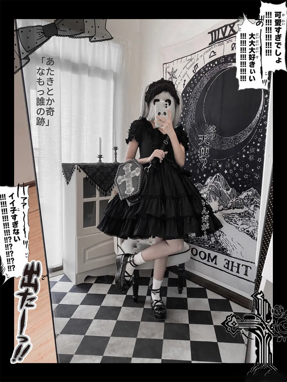Harajuku Y2K Rose Cross Coffin Bag